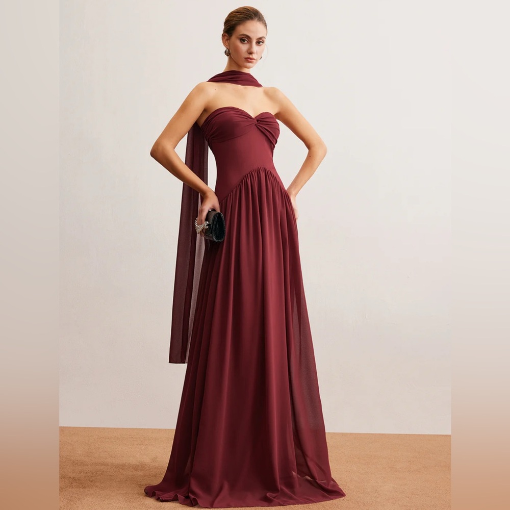 Romance Ruched Long-Ribbon Tube Dress